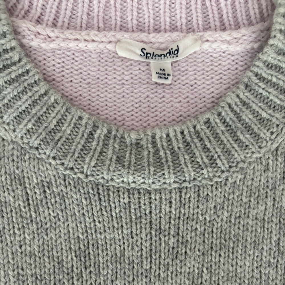 Splendid Coming & Going Heart Sweater - Heather Gray & Pink Size M - Picture 8 of 10